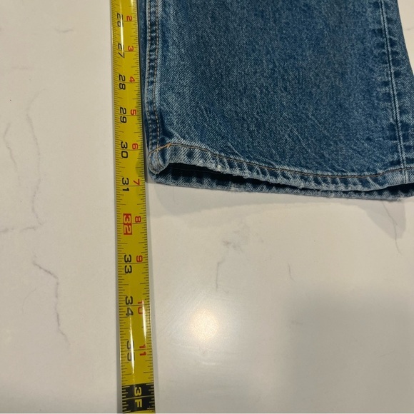 Zara 1975 High Waist Long Length Medium Wash Straight Cut Jeans 8 - Picture 9 of 9